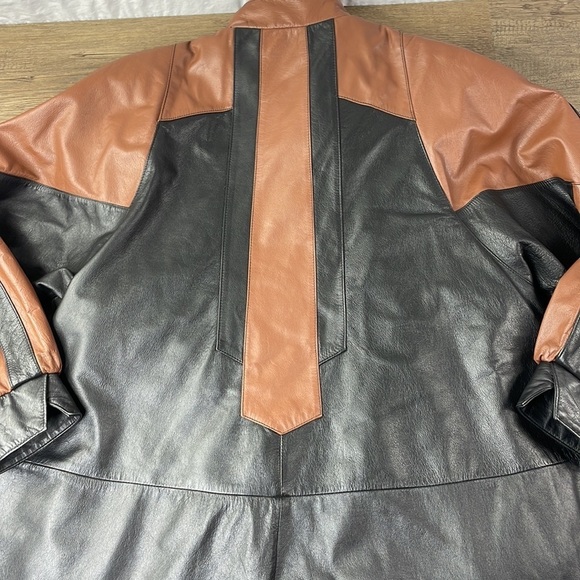 Vintage ROAMAN'S 80s PATCHWORK Brown Black Leather Jacket A line, size Medium - Picture 12 of 12